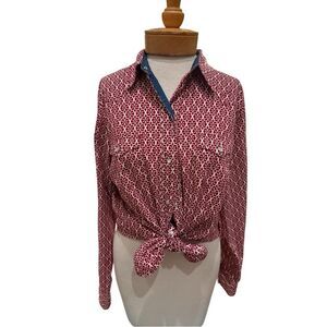 Roper Women’s Western Pearl Snap Shirt Red Scroll Print Size L